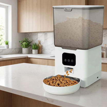 distributeur programmable croquettes chat avec application blanc