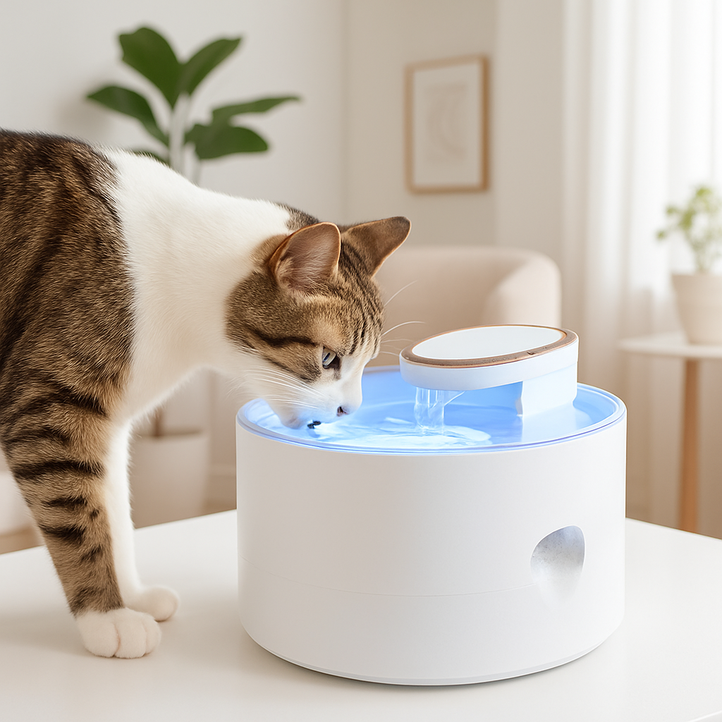 fontaine-a-eau-chat-blanche