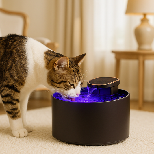 fontaine-a-eau-chat-bleu-marine