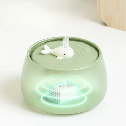 FONTAINE A EAU CHAT CERAMIQUE | AVEC SUPPORT EN BOIS - Leschamour