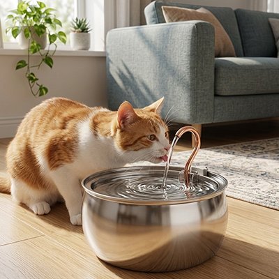 FONTAINE À EAU POUR CHAT SILENCIEUSE | EN ACIER INOXYDABLE - Leschamour
