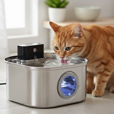 FONTAINE A EAU SANS FIL CHAT | EN ACIER INOXYDABLE - Leschamour