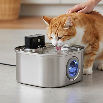 FONTAINE A EAU SANS FIL CHAT | EN ACIER INOXYDABLE - Leschamour