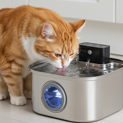 FONTAINE A EAU SANS FIL CHAT | EN ACIER INOXYDABLE - Leschamour