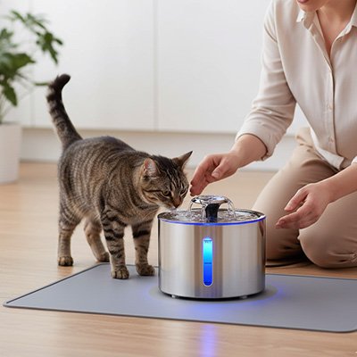 Fontaine chat silencieuse acier inoxydable