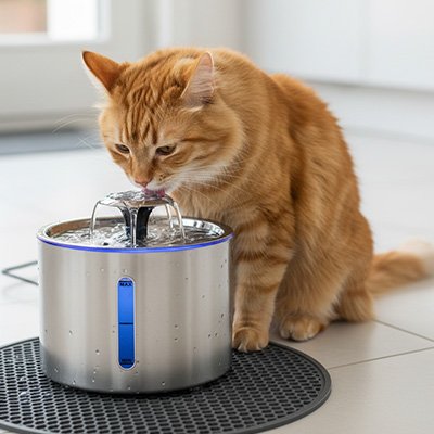 Fontaine chat silencieuse avec lumière LED