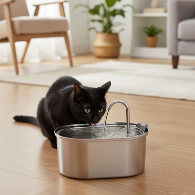 FONTAINE EAU CHAT SILENCIEUSE | EN ACIER INOXYDABLE - Leschamour