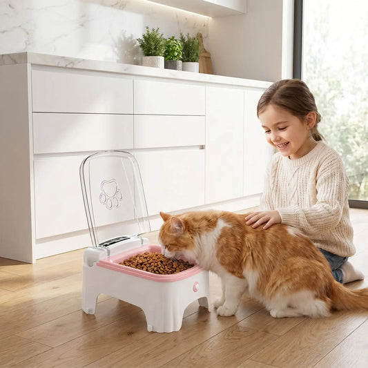 gamelle automatique chat surélevée rose plastique