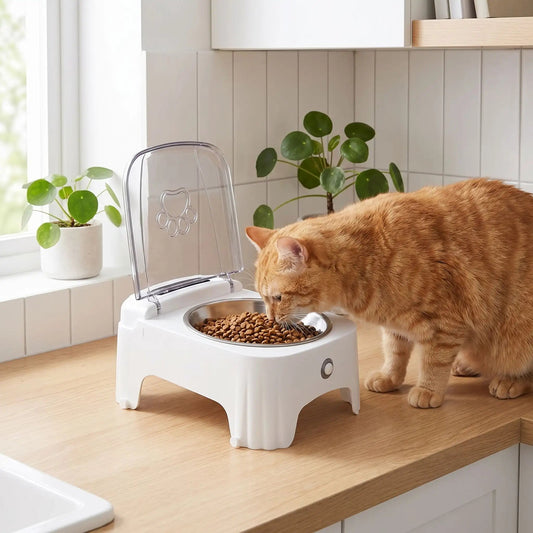GAMELLE AUTOMATIQUE POUR CHAT | SURÉLEVÉE GRISE - Leschamour