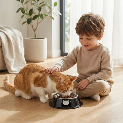 gamelle chat en acier inoxydable et antidérapante noire