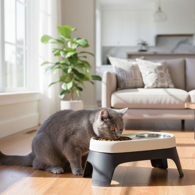 Gamelle Chat en hauteur noire