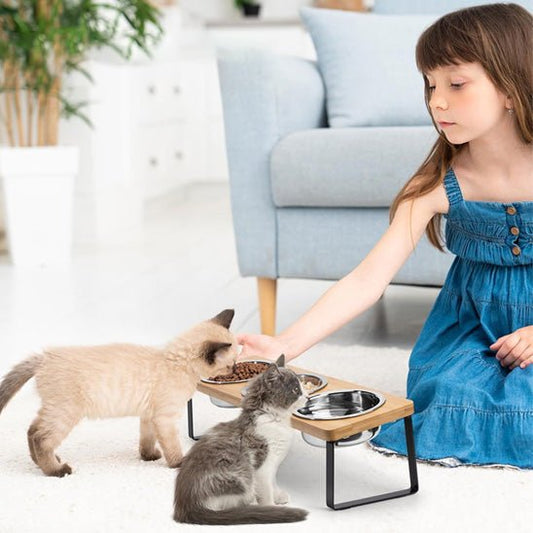GAMELLE CHAT SURÉLEVÉE | EN BOIS - Leschamour
