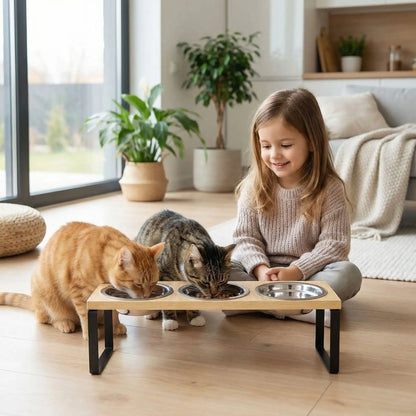 Gamelle chat surélevée en bois avec pieds