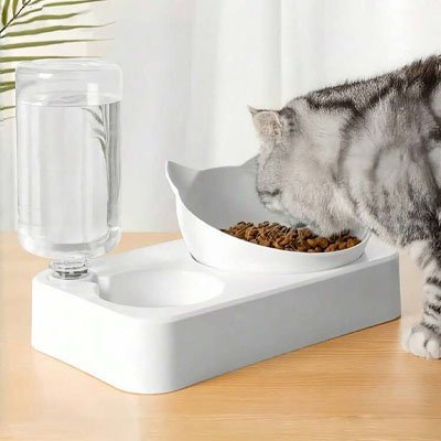 GAMELLE INCLINÉE CHAT | AVEC DISTRIBUTEUR D' EAU - Leschamour