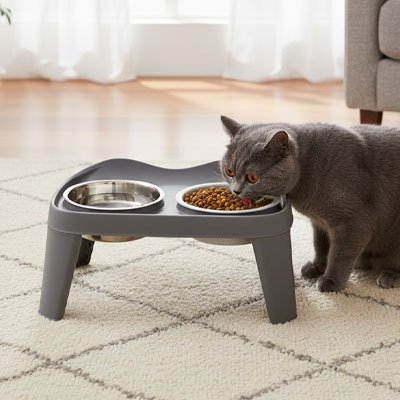 Gamelle pour Chat surélevée gris