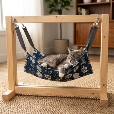 Hamac à Chat suspendu avec chat qui dort