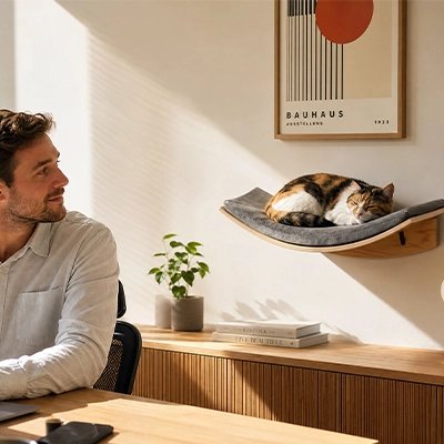 Hamac Chat mural et le chat dort paisiblement