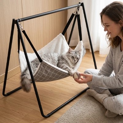 Hamac Chat suspendu à un support