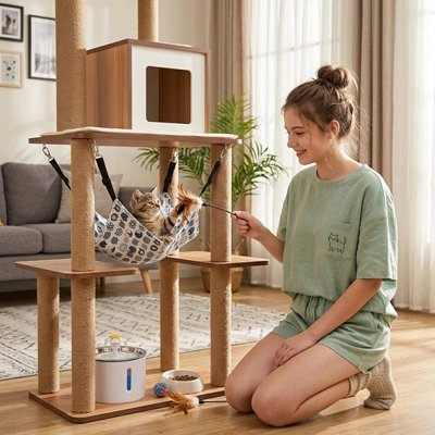 Hamac pour Chat suspendu sous arbre à chat