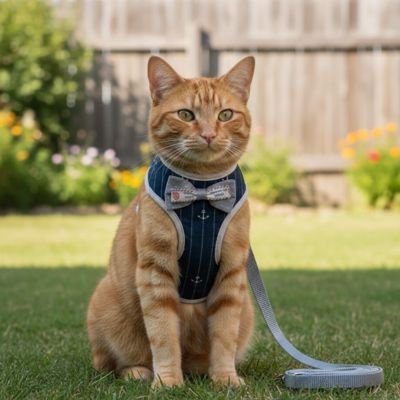 Harnais chat anti evasion élégant avec nœud papillon confortable