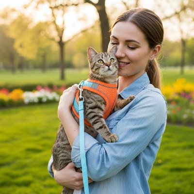 Harnais chat anti-fugue gilet réglable orange