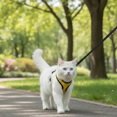 Harnais chat anti fugue réfléchissant et réglable jaune