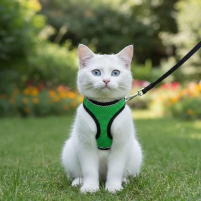 Harnais chat anti fugue réfléchissant et réglable vert
