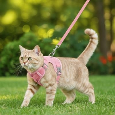 Harnais chat anti fugue rose gilet