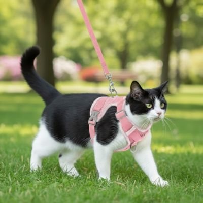 Harnais chat anti fugue rose réfléchissant