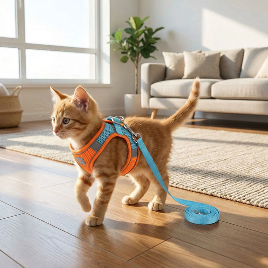 Harnais chaton 3 mois anti-fugue orange