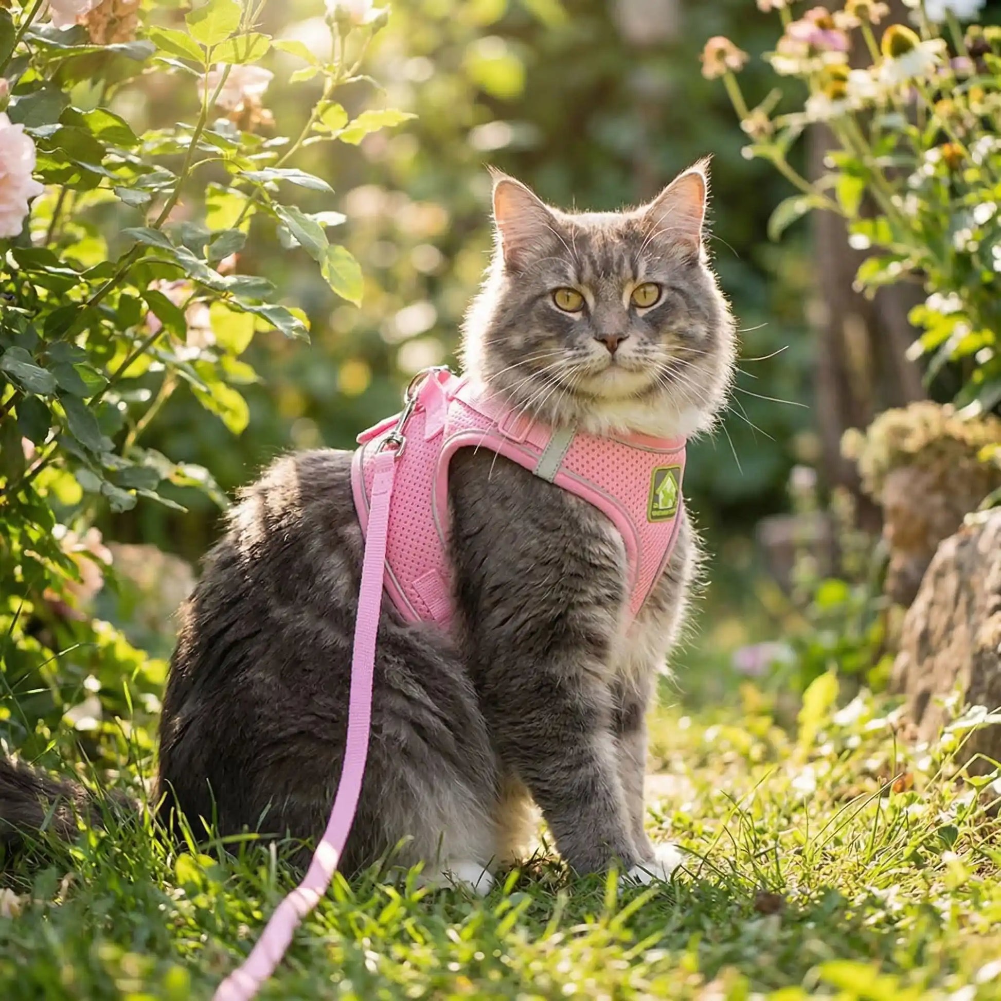 harnais grand chat rose réfléchissant