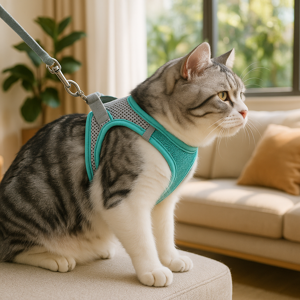 Harnais maine coon gilet bleu vert