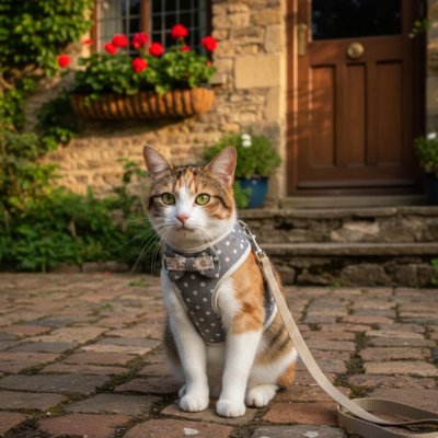 Harnais pour chat anti evasion chic et sécurisé avec nœud papillon gris