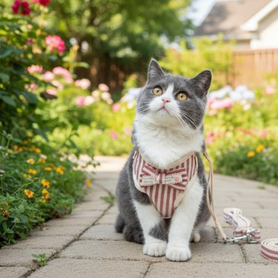 Harnais pour chat anti evasion chic et sécurisé avec nœud papillon laisse