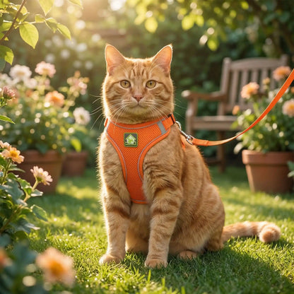 Harnais pour gros chat orange réfléchissant