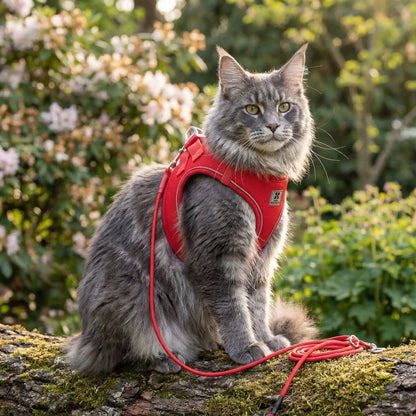 harnais pour maine coon rouge anti-fugue