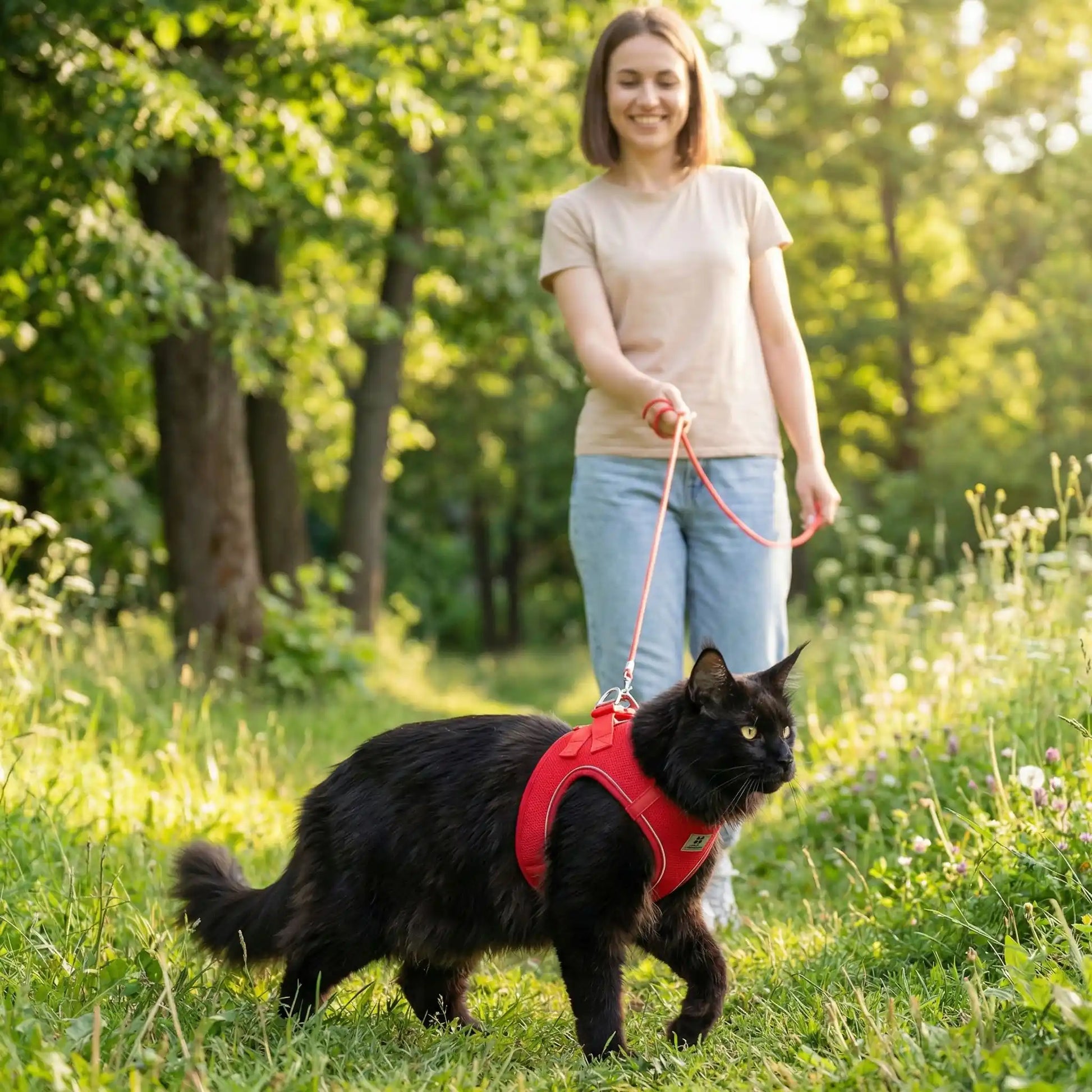 harnais pour maine coon rouge réfléchissant