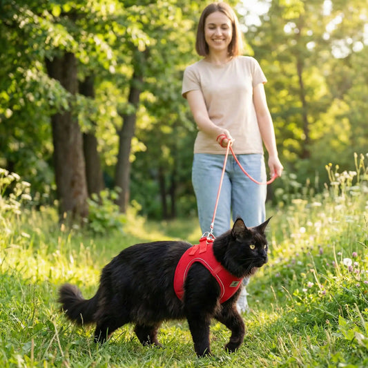 harnais pour maine coon rouge réfléchissant