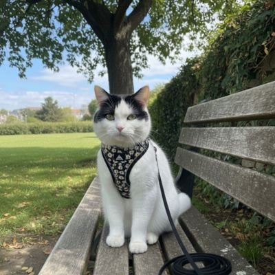 Harnais securite chat gilet fleuri noir