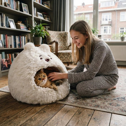 Niche chat en forme d'ours polaire en peluche