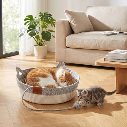 PANIER CHAT OSIER | ROTIN NATUREL chaton qui joue - Leschamour