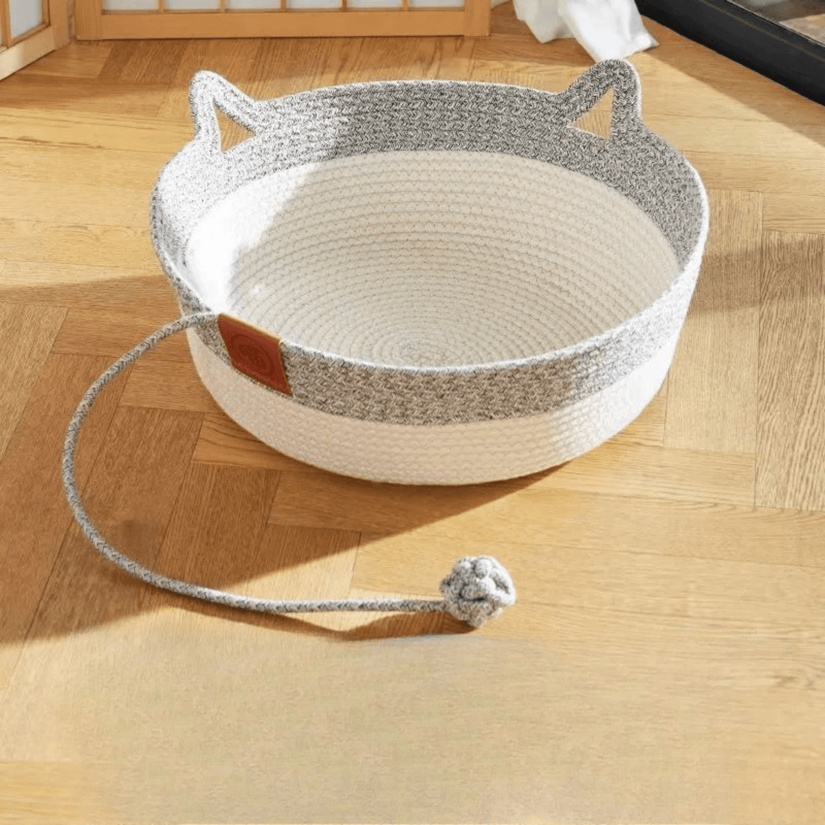 PANIER CHAT OSIER | ROTIN NATUREL gris et blanc - Leschamour