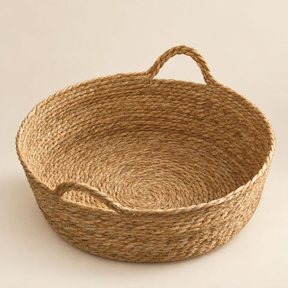 Panier chat rotin sans coussin, avec fond tressé et deux poignées 