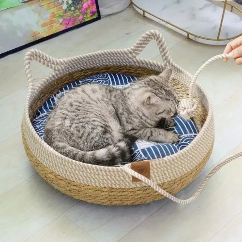 panier-pour-chat-en-osier-bleu