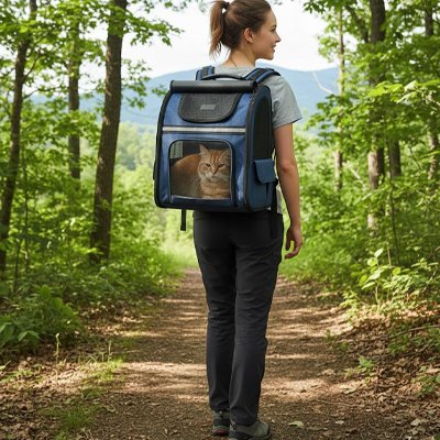 Sac a dos chat extensible bleu