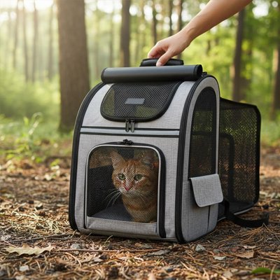 Sac a dos chat extensible gris