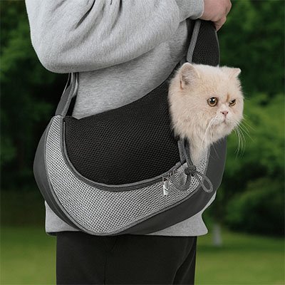 Sac à dos pour transport chat bandoulière gris