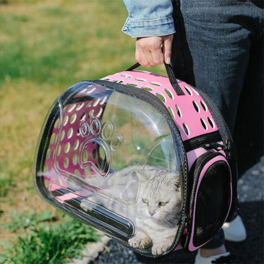 sac de transport pour chat pliable rose