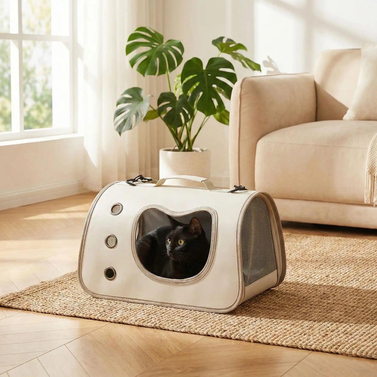 sac transport chat bandoulière gris