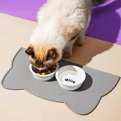 TAPIS GAMELLE CHAT | IMPERMÉABLE ET ANTIDÉRAPANT EN SILICONE - Leschamour